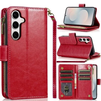 Funda de cuero sintético para Galaxy S25 FE billetera tarjeta identificación cremallera soporte para dinero cubierta Foto 1 de 4