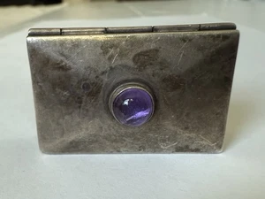Vintage 980 Silver Taxco Mexico Mini Trinket Pill Snuff Box Amethyst Poison 19g - Picture 1 of 11