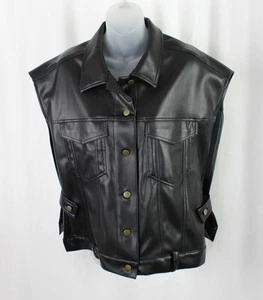 Drew Women's Black Faux Leather Full Button Close Sleeveless Vest Size Small - Picture 1 of 4