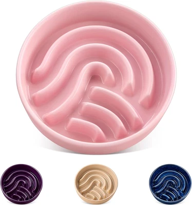 Slow Feeder Dog Bowl, 0.6 Cup Ceramic Slow Feeding Food Dish for Small Breed, Pu - Image 1 of 4