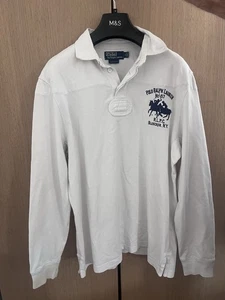 Vintage Polo Ralph Lauren Polo Shirt Men Large White New York 1967 Double Horses - Picture 1 of 7