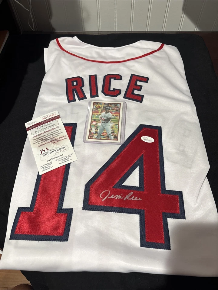Camiseta deportiva firmada por Jim Rice de los Medias Rojas de Boston (JSA COA) tarjeta de bonificación AU/HOF 🔥  Foto 1 de 1