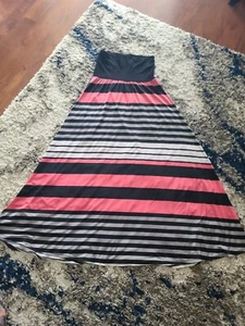 New Directions Pull On Maxi Skirt Size L Black/White/pink Striped - Picture 1 of 4