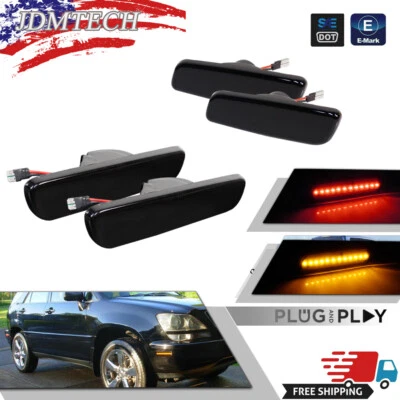 4X Smoked Front Amber Rear Red LEDs Side Marker Lights For 1999-2003 Lexus RX300 - Image 1 of 4