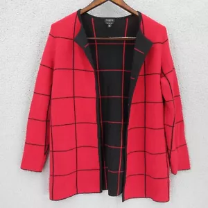 Cardigan maglione donna Talbots lana merino aperto davanti stampa quadri taglia Mp - Foto 1 di 11