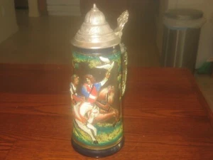 Vintage German Original King 300 Lidded Beer Stein Height 10” Relief Surface - Picture 1 of 12