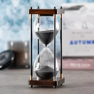 Large Hourglass Timer 60 Minute, Decorative Wooden Sand Timer with Black Sand... - Picture 1 of 4