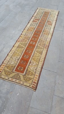 Antique Milas Long Carpet Rug Hand Knotted Anatolian Kitchen Rug Village Decor R - Image 1 of 4