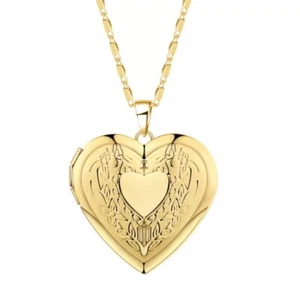 18K Gold Plated Heart Flower Locket Photo Memory Pendant Necklace 16”+2” N142 - Picture 1 of 3