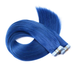 Tape In On - BLUE - Hair Extensions 100% Echthaar Remy Haarverlängerung Tresse - Bild 1 von 8