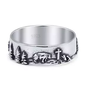 Bäume & Tier Kreuz oxidiertes Band 925 Sterling Silber 6 mm - Bild 1 von 6