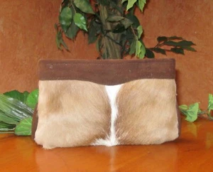 Bolso clutch de piel vintage con ribete de piel único frontal y trasero de gamuza 10" de ancho 6" de alto - Imagen 1 de 16