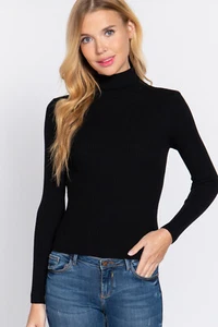 Active Basic Ribbed Turtleneck Sweater Long Sleeve Fitted Top  Sizes Small - Picture 1 of 11