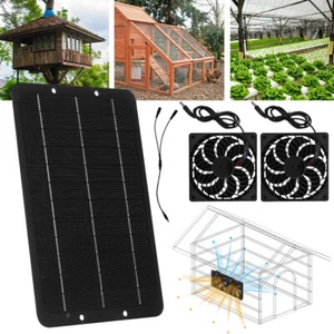 Solar Powered Ventilator Exhaust Fan with 2 Fan for Greenhouse Chicken Coop Pet - Picture 1 of 15