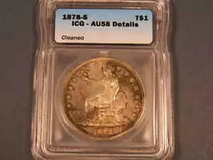 1878-S Trade Silver Dollar, ICG AU Details, High End Coin, Toned w/ PL Surfaces - Picture 1 of 3