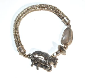 925 Sterling Silver Horse Horseshoe Artist Signed Mesh Toggle Bracelet 24g - Picture 1 of 6