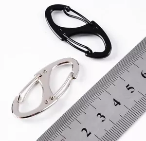 Black & Silver S-Shaped CARABINER CLIP heavy key ring chain 41mm long, load 15kg - Picture 1 of 12