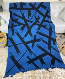 Nina Blue Handmade Mudcloth Segou Blanket Bogolan Textile Bedsheet Boho Decor - Picture 1 of 13