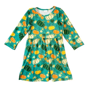 Unbranded Dress Girls Size 5 (XL) Green Orange Pumpkin Fall Autumn Long Sleeve - Picture 1 of 3