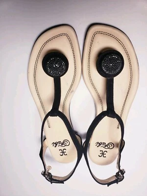 Fabi Women's Authentic Italian Black Suede Thong-Sandals With Rhinestones US... - Image 1 of 4