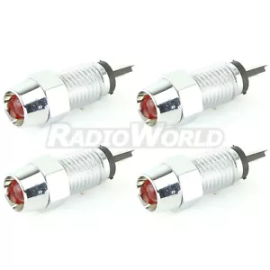 4 Red Mini 12v LED Warning Light Indicators Universal Chrome - Picture 1 of 1