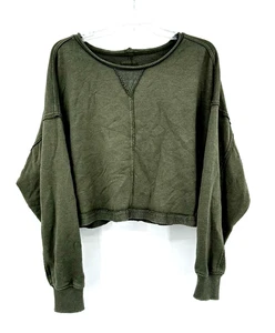 AERIE Sweatshirt Throwback Cropped Crewneck Langarm olivgrün Lounge LARGE - Bild 1 von 7
