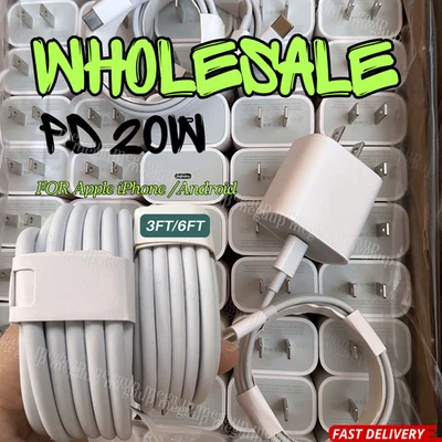 Lote de cables Cargador rápido Tipo C 20W para iPhone 17 16 15 14 13 12 11 USB-C Bloque PD Foto 1 de 4