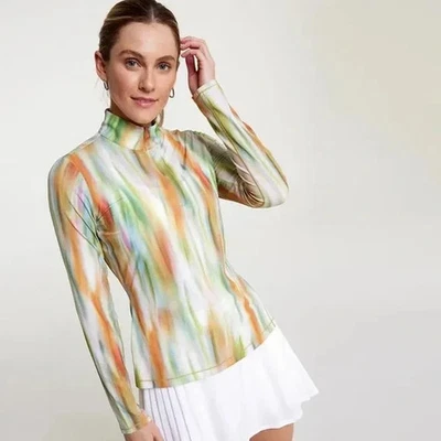 Top de golf CALIA para mujer multicolor filtrado tejido floral textura 1/4 cremallera XS NUEVO CON ETIQUETAS Foto 1 de 4