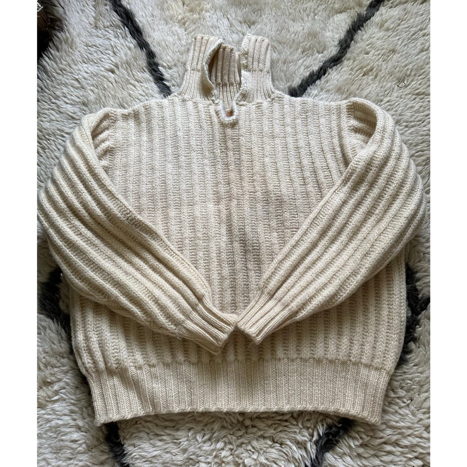 Suéter Vintage Jantzen Tejido Pesado Crema Acanalado Pescador Talla S/L Hecho en EE. UU. Foto 1 de 4