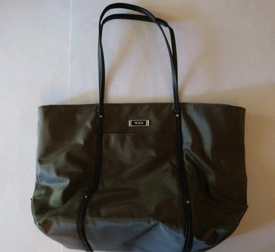 Bolso de Mano TUMI Marrón Nylon Negro Cuero Asas Cremallera Superior Informal Negocios  Foto 1 de 4