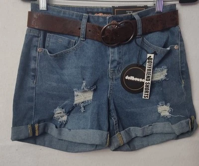 Pantalones Cortos Denim Boyfriend Casa de Muñecas Jeans Desgastados Puños Talla 3/4 y 1/2 Cinturón  Foto 1 de 4