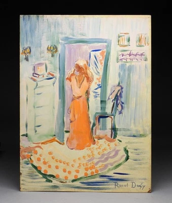 Raoul Dufy Woman In Dressing Room Oil on Masonite Painting - Image 1 of 4
