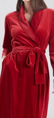 Natori 红色天鹅绒长袍女式中号豪华毛绒天鹅绒假日格莱姆休闲服 — 第 1/4 张图片