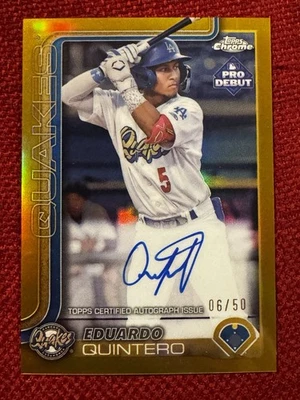 2025 Topps Pro Debut Eduardo Quintero Gold Chrome Auto  06/50 Dodgers  SP - Image 1 of 3
