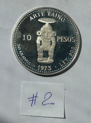 DOMINICAN REPUBLIC SILVER  10 PESOS 1975 - ARTE TAINO - Image 1 of 2
