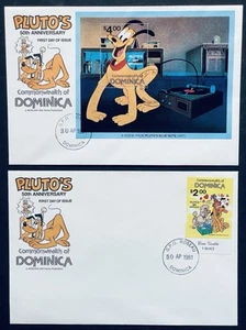 DOMINICA DISNEY PLUTO 50TH ANNIVERSARY FDC SET STAMPS 1981 MNH ANIMATED FDC'S - Picture 1 of 1