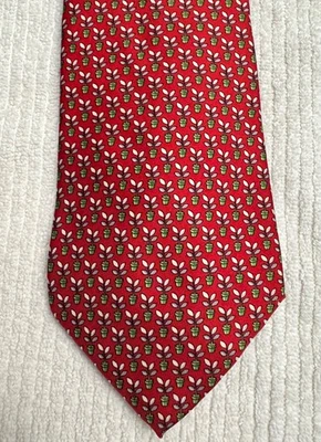 SALVATORE FERRAGAMO Corbata de Seda Roja Hecha a Mano Flores/Maceta Hecha en Italia 59 X 3.75 Foto 1 de 4