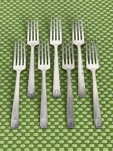 Oneida Community NOBLESSE Silverplate 7 Dinner Forks 1930 Art Deco - 7 5/8" - Picture 1 of 8