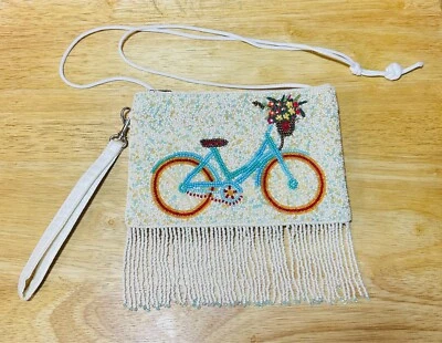 Beaded Crossbody Club Bag Or Wristlet Bicycle Design Bamboo Trading Company  - Image 1 of 4