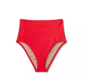 Kona Sol Women's Extra High Waist Tummy Control Bikini Bottom Red Large New - Picture 1 of 8