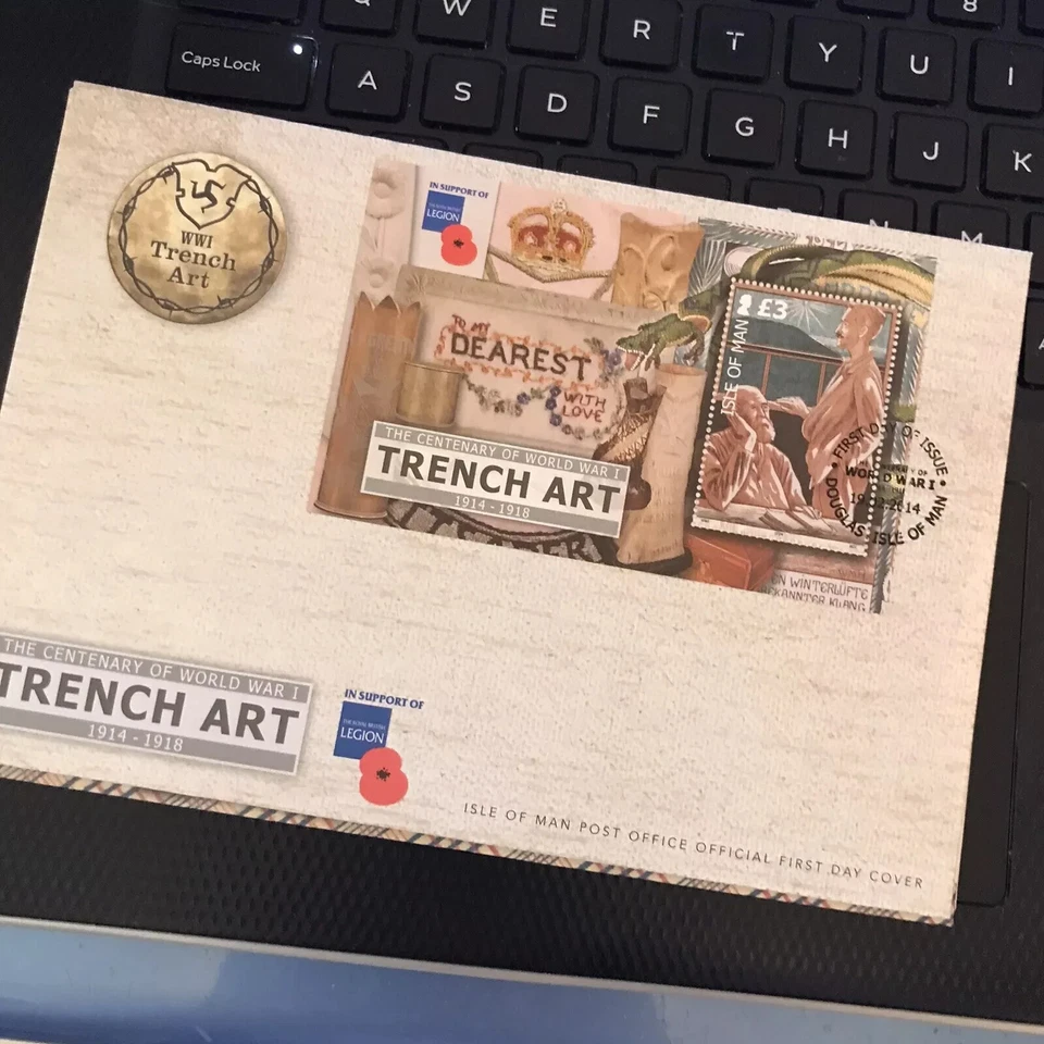 GB Isle of Man 2014 CENTENARY WORLD WAR 1 TRENCH ART M/S FDC First Day Cover U/A - Image 1 of 1