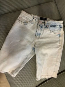 7 For All Mankind Shorts Girls Size 14 Light Wash Blue Adjustable Waist Stretch - Picture 1 of 8