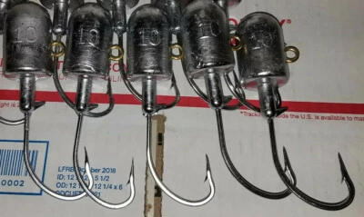 Paquete de 5 plantillas de cabeza de bala de 10 oz para pesca inferior Ling bacalao halibut mostaza 10/0 ganchos Foto 1 de 4