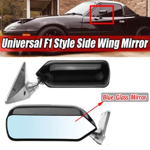 2Pcs Black Universal F1 Style Car Racing Rearview Side Wing Mirrors Blue Glass - Picture 1 of 9