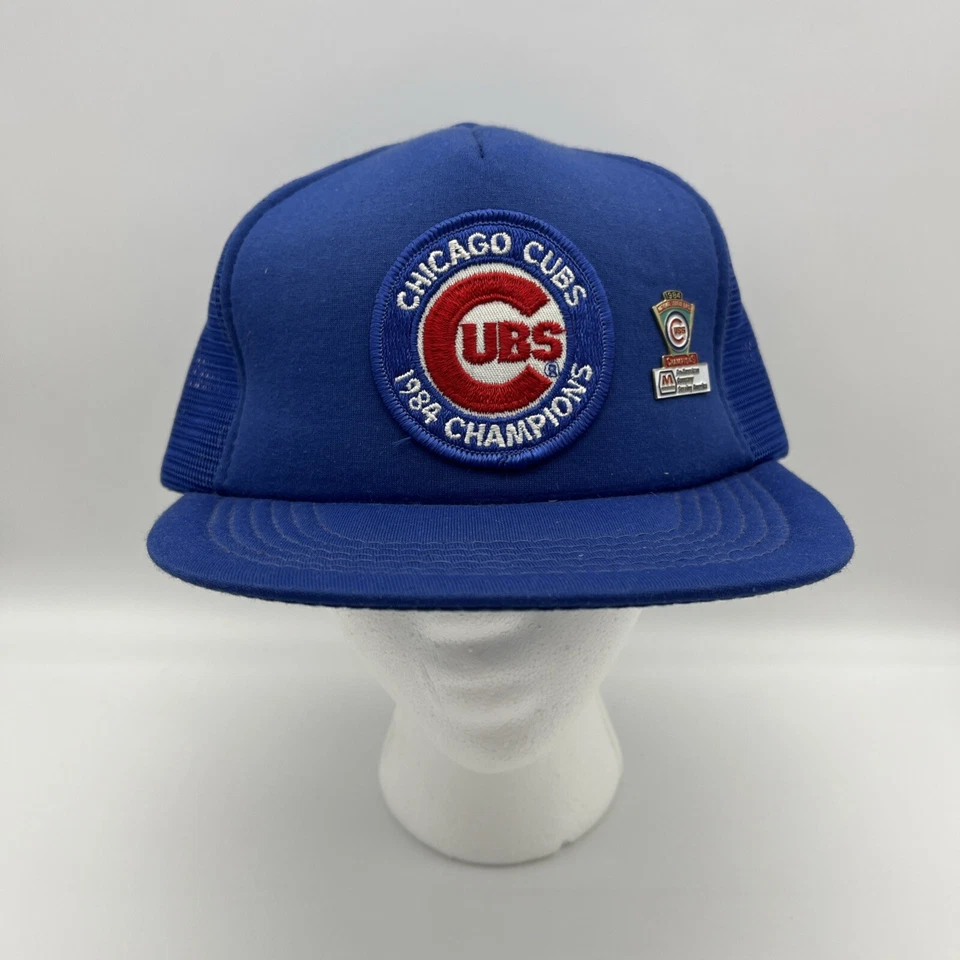 Chicago Cubs 1984 CHAMPIONS Annco Snap Back Mesh Trucker Hat with Pin Adjustable - Image 1 of 4