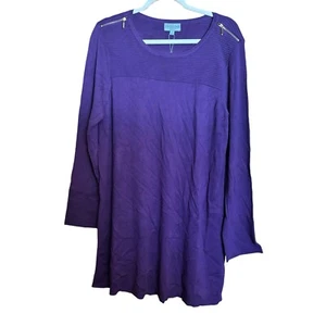 Joseph A Tunic Sweater Womens 1X Purple Ribbed Stretch Pullover Zipper Detail - Picture 1 of 9