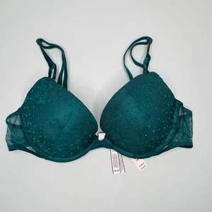 NEW Victoria Secret Push Up Bra 36B Green Lace Padded Underwire Convertible - Picture 1 of 12