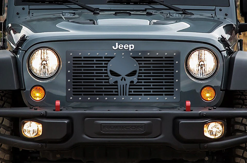 定制售后钢格栅套件适用于 2007 - 16 吉普牧马人骷髅美国制造 — 第 1/3 张图片