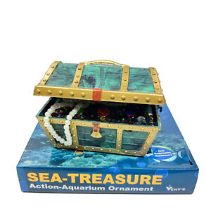 Large Treasure Chest Air Driven Ornament Fish Tank Decor Aquarium Decoratio Blue