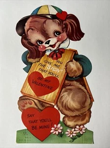 1958 mecánico vintage perro en ropa con cartel publicitario tarjeta de felicitación San Valentín - Imagen 1 de 5